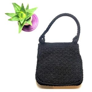 Vintage 90s Esprit Black Woven Cord Small Handbag Magicore Witchcore gothic